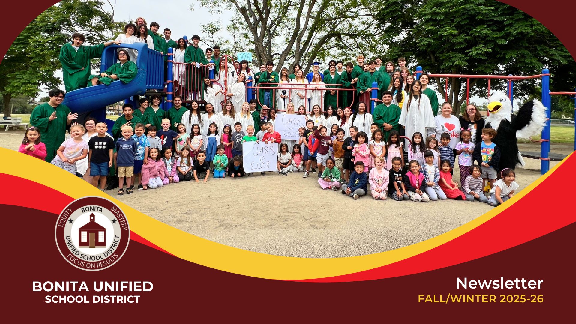 Cover of the Fall 2024/Winter 2025 digital newsletter, which features a picture of a female teacher with two male elementary school students.